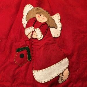 Felt Christmas tree skirt with angel stars and holly